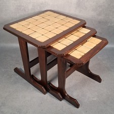 Retro Mid Century G Plan Tile Top Teak Nest Of Tables Dark Wood Stain 