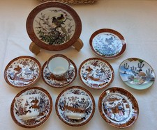 Japanese Scenes 3 Cups 7 Saucers, 2 Decorative Pheasant Plates John Jenkins VTG
