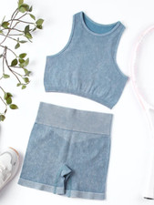 S-XL 2pcs Set Skinny High Waist Sport Shirt Top And Shorts Running Workout Wear