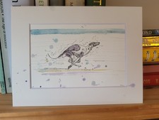 Running whippet greyhound hand embellished print in 6x8" mount. 