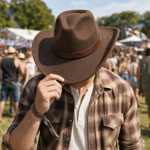 Brown felt western cowboy - western, hat