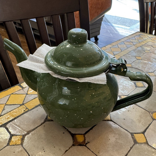 Green white spotted enamel - green,
