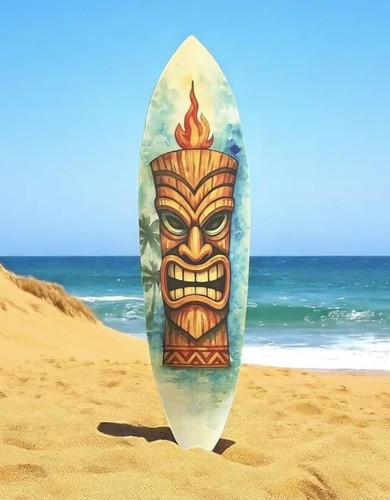 Tiki mask surfboard - surfboard,, pvc