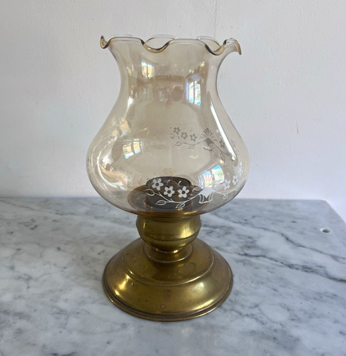 Amber glass hurricane - glass,