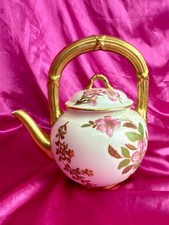Antique ROYAL WORCESTER Teapot Blush Ivory Overhead Handle Bamboo Aesthetic Mvmt