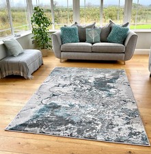 New Modern Duck Egg Blue Grey Splash Design Rug Colourful Silky Soft Mat