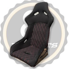 BB5 XL Wide Black Red Diamond Stitched Fibreglass Racing Bucket Seat + Runners