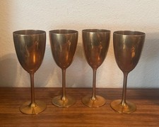 Set of 4 Vintage Brass Wine Water Chalice Goblet Glass Cups - 7.5"