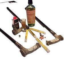 Walking/Gadget Stick Resin Derby Style Handle With Lighter,flasks & Tablet Holde