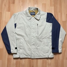 Vintage Nickelson Bomber Jacket Size Large Beige Blue Quilt Lined