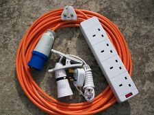 12m CAMPING ELECTRIC HOOK UP WITH 4 WAY SOCKET CLIP ON LIGHT AND NIGHT LIGHT o