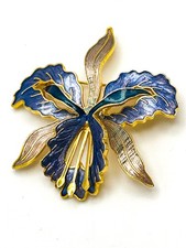 FISH & CROWN Vintage Iris Flower Brooch Floral Figural Brooch Gold Tone