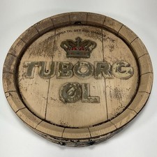 Vintage Original Tuborg Ol Beer  Barrel Faux Wood Pub Sign
