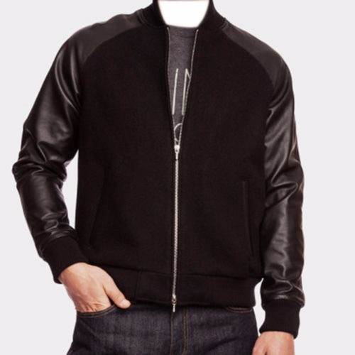 Black wool letterman varsity - letterman,