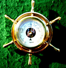 Vtg Solid Brass Nauticalia Barometer Ships Wheel Design Collectible Desk Decor