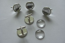  16mm 18mm 20mm SILVER ROUND CUFFLINK SETTING BLANKS  OPTIONAL GLASS DOMES 