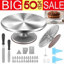 12'' Cake Stand Decorating Icing Rotating Revolving Turntable Display Aluminium