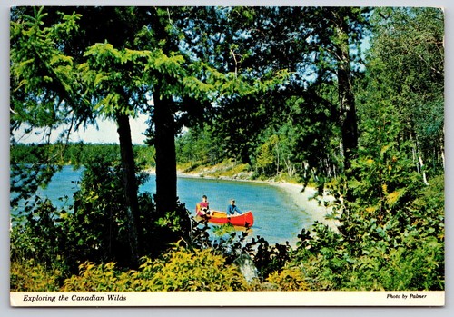Boys red canoe wilderness - in,