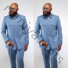 Blue Men's Suits Safari Jacket