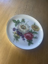 Furstenberg Porcelain Plates Coasters Flowers  West Germany Trinket Dish