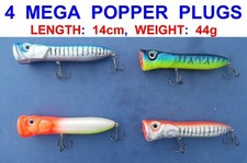 4 GRAUVELL BIG GAME 14cm SURFACE POPPER PLUGS SEA FISHING LURE TUNA PIKE CATFISH