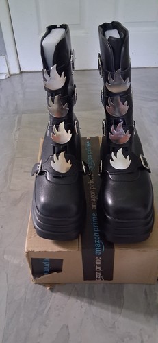 Black faux leather goth boots - goth,