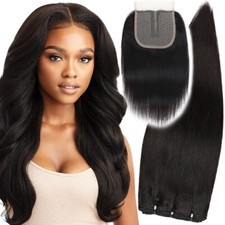 Straight 100% Unprocessed Virgin Hair Bundles Weave with 4x4 T-Part Lace Closure