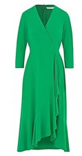 Green Frill Detail Wrap Dress