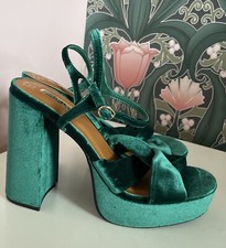 Primark Twist Knot Emerald Green Velvet Platform High Heels Shoes  Size 7 Uk