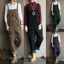 Women Corduroy Suspenders Dungarees Overalls Playsuits Harem Jumpsuits Plus Size