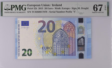 Superb GEM UNC 20 Euro Ireland  T001 2015 Draghi 22t Prefix T PMG 67 EPQ TC