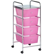 Portable 4 Drawers Cabinet Storage Trolley on Wheel Cart Home Office Salon Pink