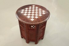 Wooden Chess Board Table Handcrafted Round Coffee table Home Decor Wood Art Gift
