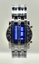 Binary Matrix Blue LED Digital Silver Plated Stainless Steel Men’s Watch