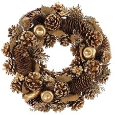 Christmas Artificial Wreath with Pine Cones 30cm Gold with Apples