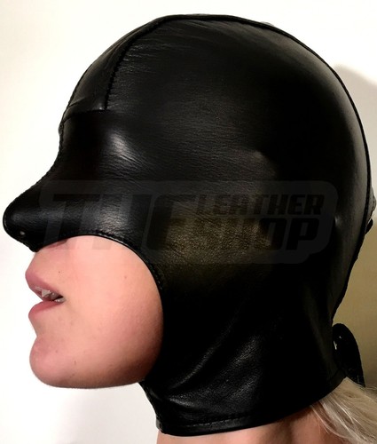 Leather bondage hood mask - leather,