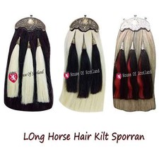 Scottish Piper Black Leather Kilt Sporran Horse Hair Brass Thistle Crest Cantle