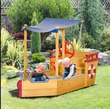 Kids Wooden Sand Pit Children Sandbox Pirate Ship Sandboat Play Tive Station