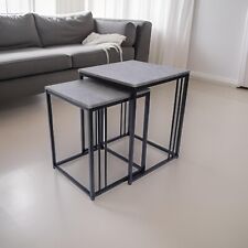 Set of 2 Grey Marble Effect Nesting Tables Metal Frame Coffee Side Tables Living