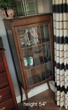 Antique Edwardian stained glass bow fronted display cabinet.