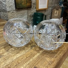 Pair of Vintage Cut Glass Pin Wheel Rose Bowls with Scalloped Edge
