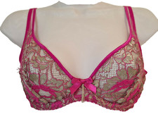 Agent Provocateur Bra Gold Fuschia Lysianne Bra 34C underwired lace Brand New