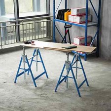 Set Of 2 Steel Saw Horses Telescopic Builders Trestle Work Bench Folding Blue