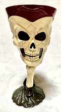 Skeleton Skull/Bony Hand 3D Pirate's Chalice Goblet Ivory Resin Plastic Red Trim