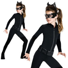 Catwoman Costume Girls Halloween Fancy Dress + Mask Kids Batman