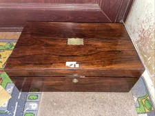 Antique Writing Slope Stationary Box  Glass Ink Bottle 16”x10”x5.5”