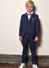 Childrens Boys Kids Marc Darcy Blue Tweed Check 3 Piece Suit Wedding Formal Wear