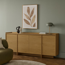 Large Sideboard Cabinet 200cm Living Room Storage Unit Washed Light Oak Japandi