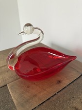 Vintage Art Glass Red Swan