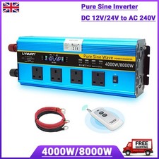12V 24V to 240V 4000W 8000W Pure Sine Wave Power Inverter Converter Remote LCD